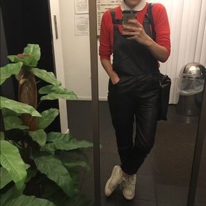 Free people real leather overalls with trim detail